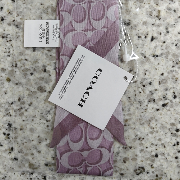Coach Signature Print Silk Skinny Scarf in Lilac - Picture 4 of 7